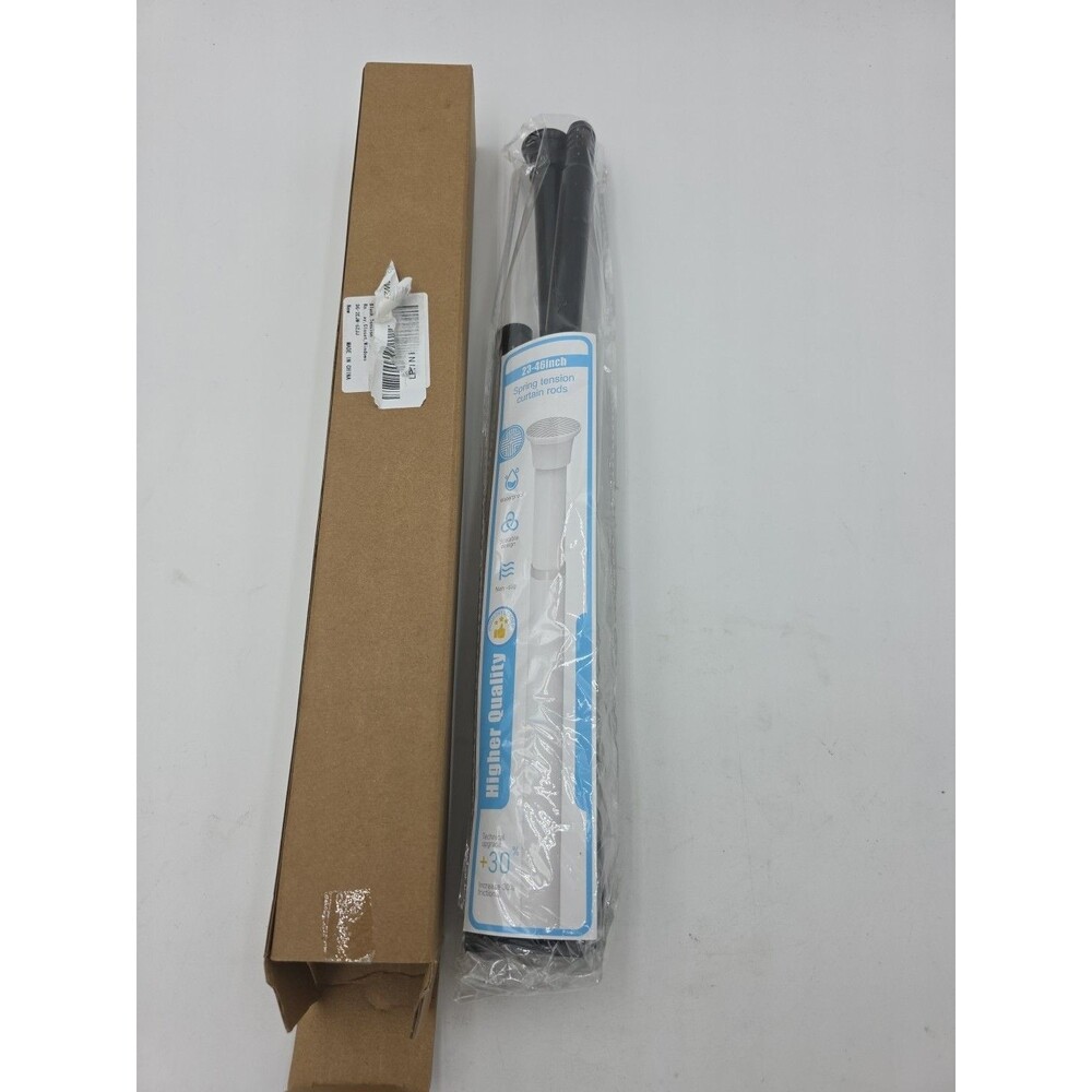 Black Spring Tension Curtain Rod 23-46" Adjustable No Drill Heavy Duty